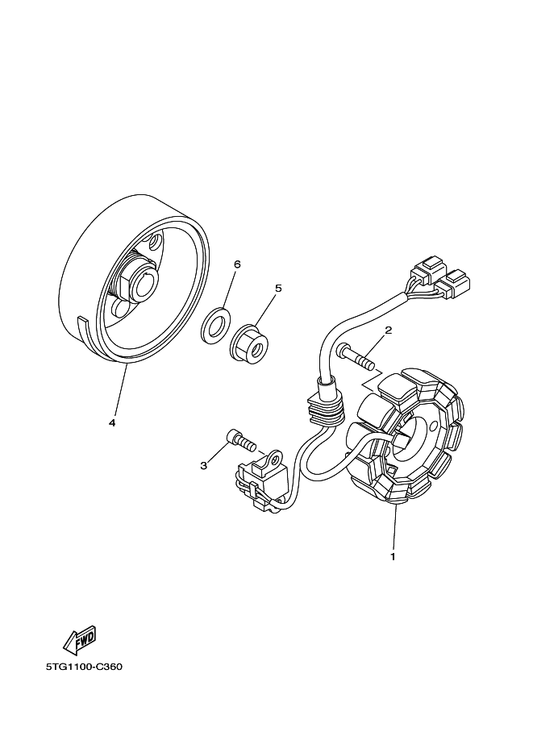 Yamaha 5TG-81450-01 Rotor Assy — shown on the Generator parts diagram