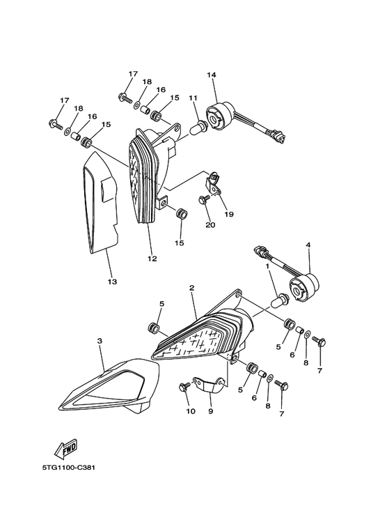 Yamaha 5TG-84118-10 Stay, Headlight 1 — shown on the Headlight parts diagram