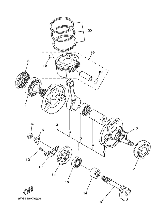 Yamaha 99999-03528 Piston Kit — shown on the Crankshaft & Piston parts diagram