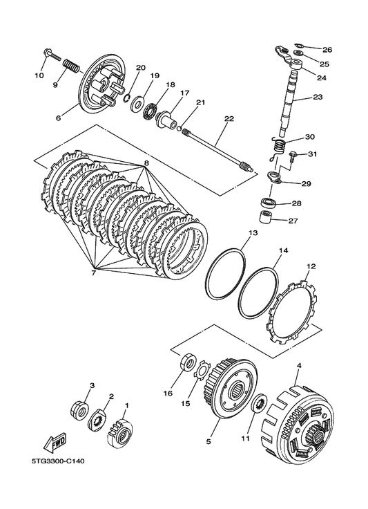 Yamaha 5JG-16321-00 Plate, Friction — shown on the Clutch parts diagram