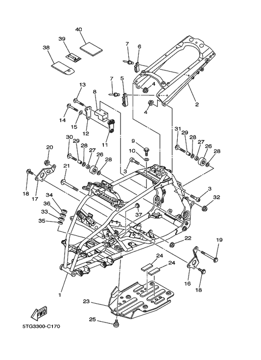 Yamaha 95817-10165 Bolt, Flange — shown on the Frame parts diagram