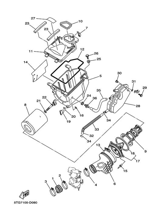 Yamaha 90450-59005 Hose Clamp Assy — shown on the Intake parts diagram