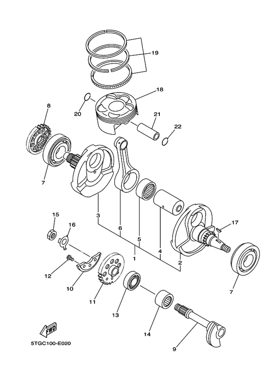 Yamaha 5TG-11422-30 . Crank 2 — shown on the Crankshaft & Piston parts diagram