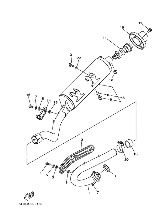 Yamaha 5TG-14611-20 Pipe, Exhaust 1 — shown on the Exhaust parts diagram