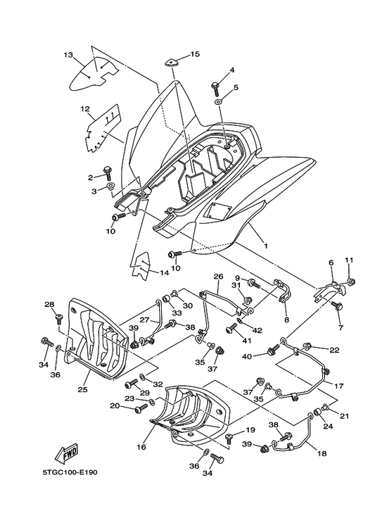 Yamaha 5D3-2164F-00 Stay 1 — shown on the Rear Fender parts diagram