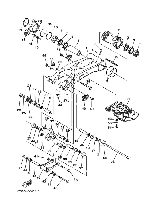 Yamaha 90387-160W0 Collar — shown on the Rear Arm parts diagram