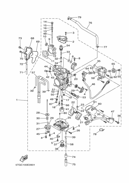 Yamaha 90467-10038 Clip — shown on the Carburetor parts diagram