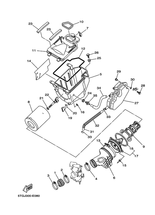 Yamaha 90450-99064 Hose Clamp Assy — shown on the Intake parts diagram