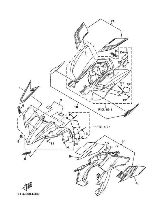 Yamaha 5TG-2173E-00 Graphic 1 — shown on the Emblem & Label 1 parts diagram
