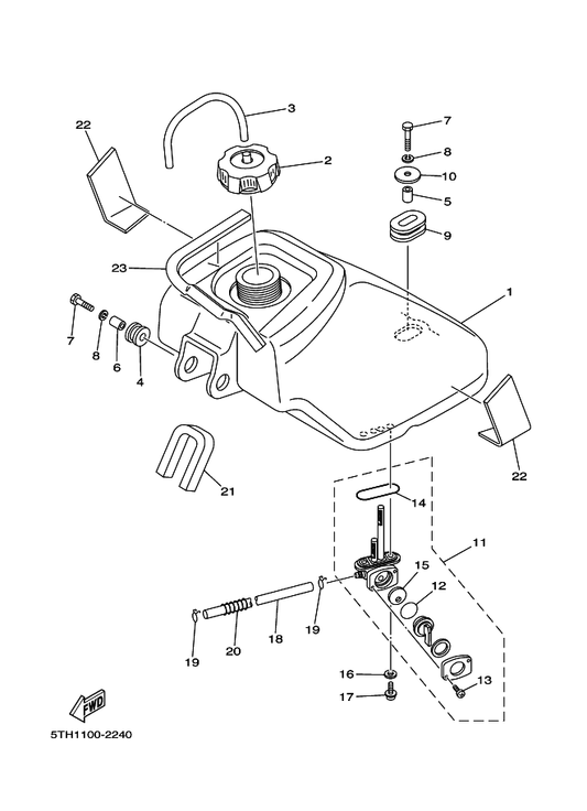 Yamaha 55X-24500-02 Fuel Cock Assy 1 — shown on the Fuel Tank parts diagram