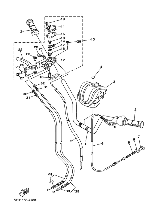 Yamaha 5TH-26111-10 Handlebar — shown on the Steering Handle & Cable parts diagram