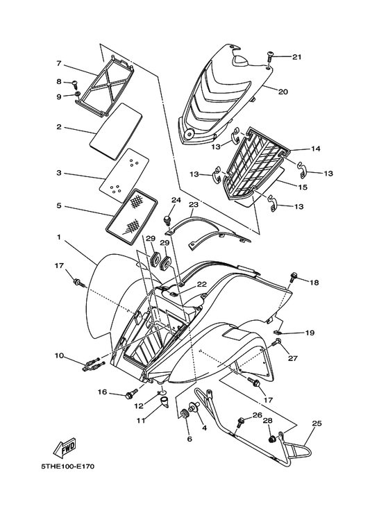 Yamaha 5TH-14477-00 Plate — shown on the Front Fender parts diagram