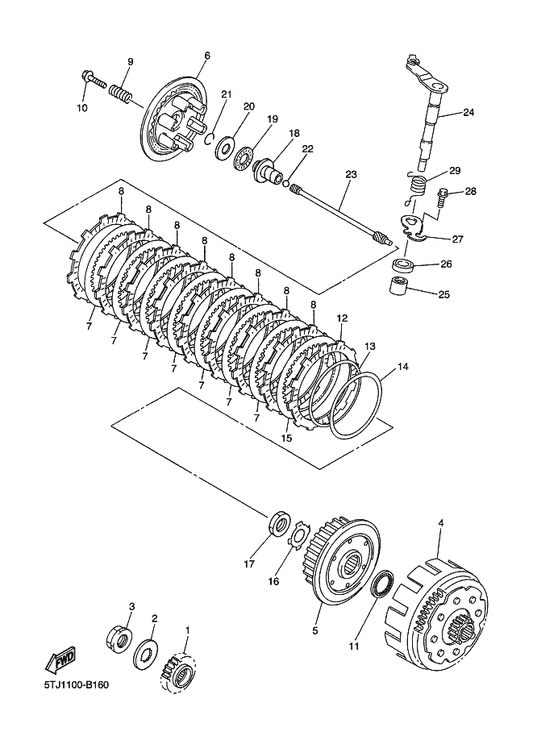 Yamaha 5JG-16356-00 Rod, Push 1 — shown on the Clutch parts diagram