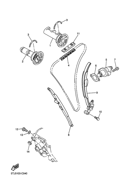 Yamaha 5TG-12299-00 Bolt, Stopper — shown on the Camshaft & Chain parts diagram