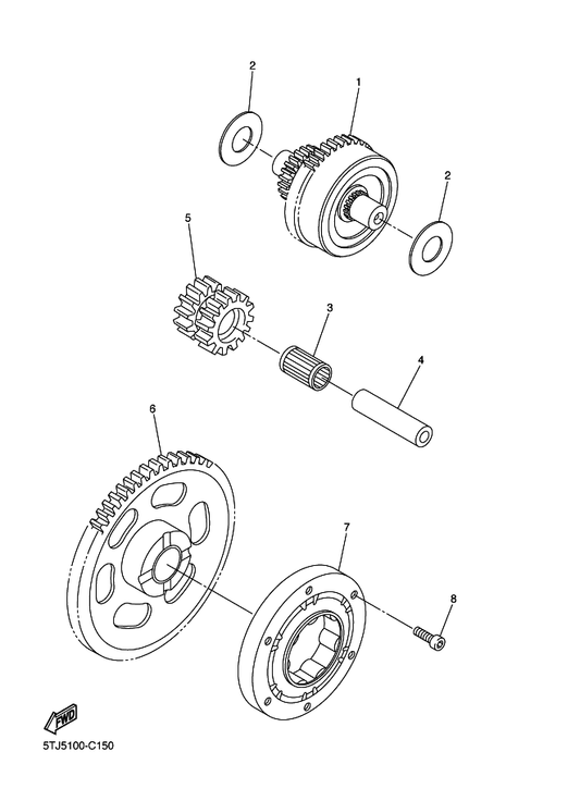 Yamaha 5TG-15515-01 Gear 3 — shown on the Starter Clutch parts diagram