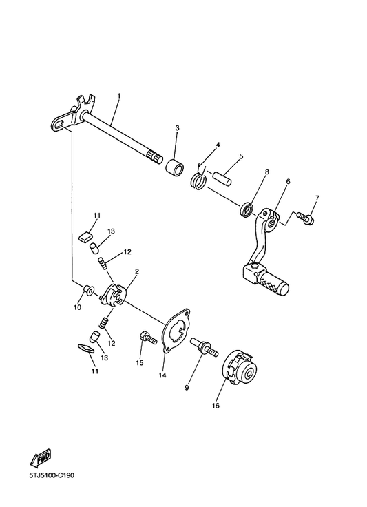 Yamaha 5TA-18110-00 Shift Pedal Assy — shown on the Shift Shaft parts diagram