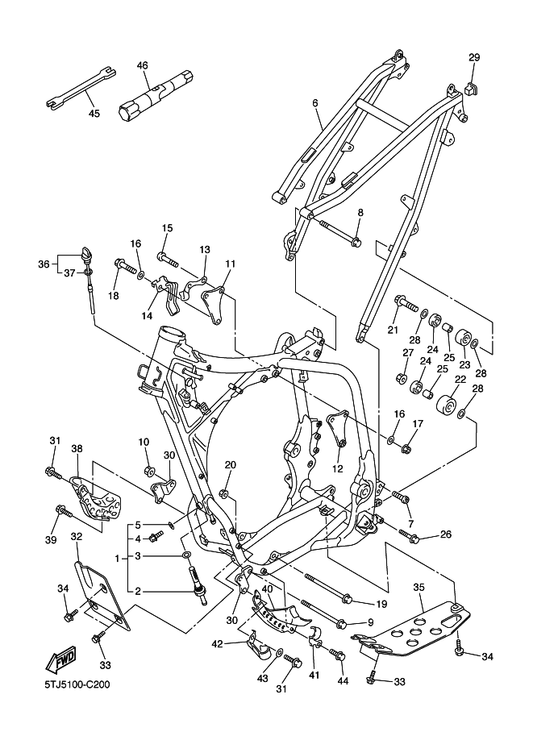Yamaha 90105-10733 Bolt, Flange — shown on the Frame parts diagram