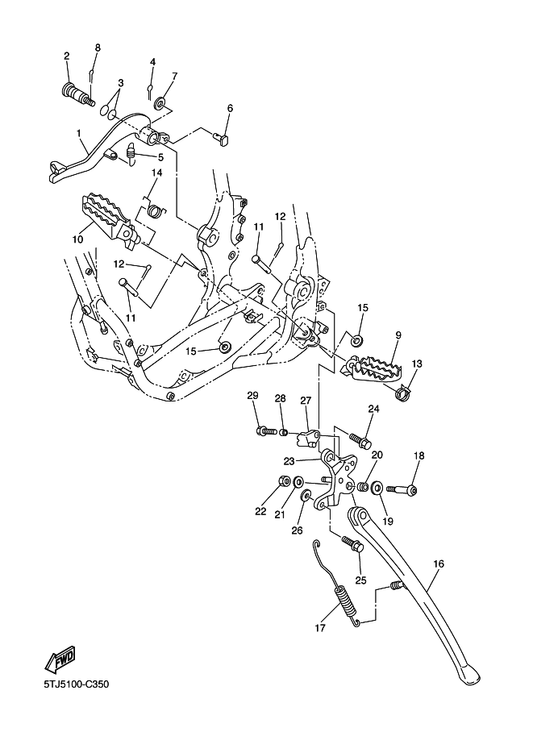 Yamaha 90508-282B9 Spring, Torsion — shown on the Stand & Footrest parts diagram