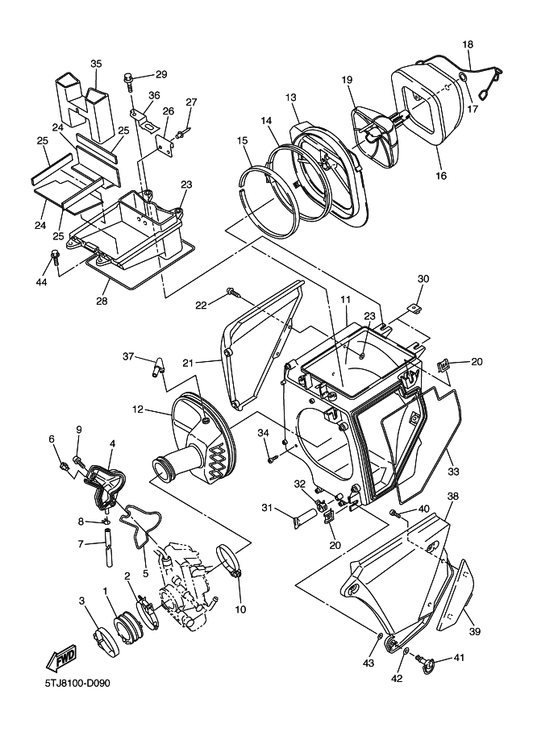 Yamaha 5XD-13597-10 Joint, Carburetor 3 — shown on the Intake parts diagram