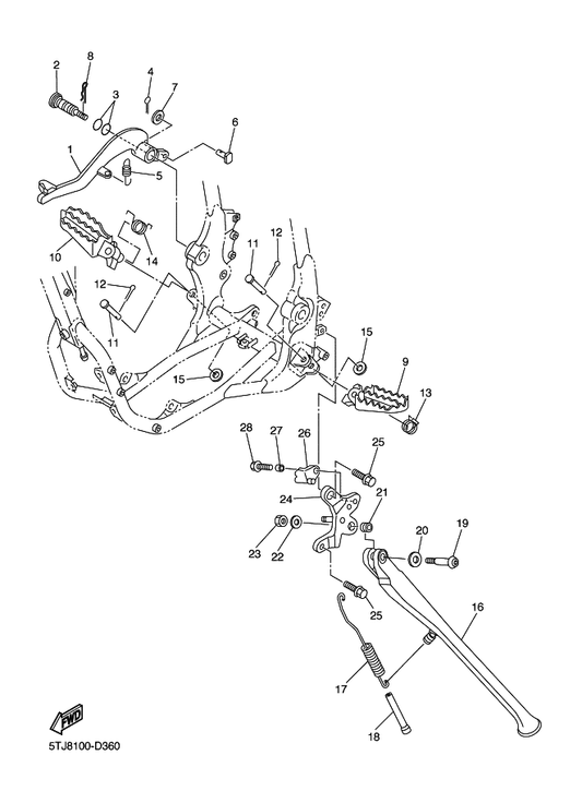 Yamaha 90508-28015 Spring, Torsion — shown on the Stand & Footrest parts diagram