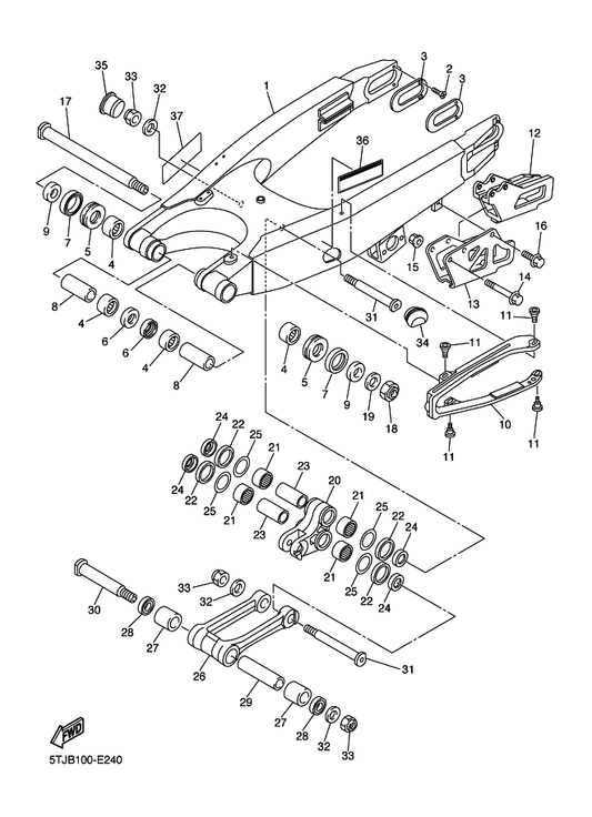 Yamaha 5UN-22199-00 Support, Chain — shown on the Rear Arm parts diagram