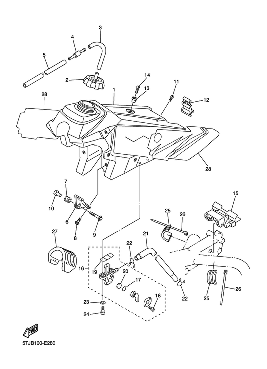 Yamaha 5SF-24173-00 Band, Tank Fitting 1 — shown on the Fuel Tank parts diagram