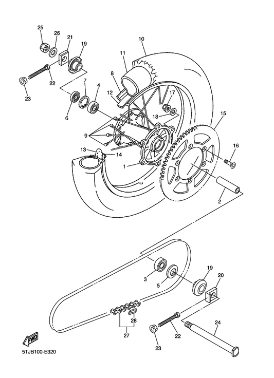 Yamaha 94421-18008 Rim (2.15-18) — shown on the Rear Wheel parts diagram