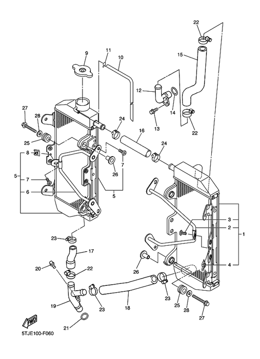 Yamaha 90480-15528 Grommet — shown on the Radiator & Hose parts diagram