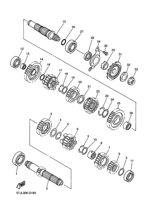Yamaha 5NG-17460-00 Sprocket, Drive (14T) — shown on the Transmission parts diagram