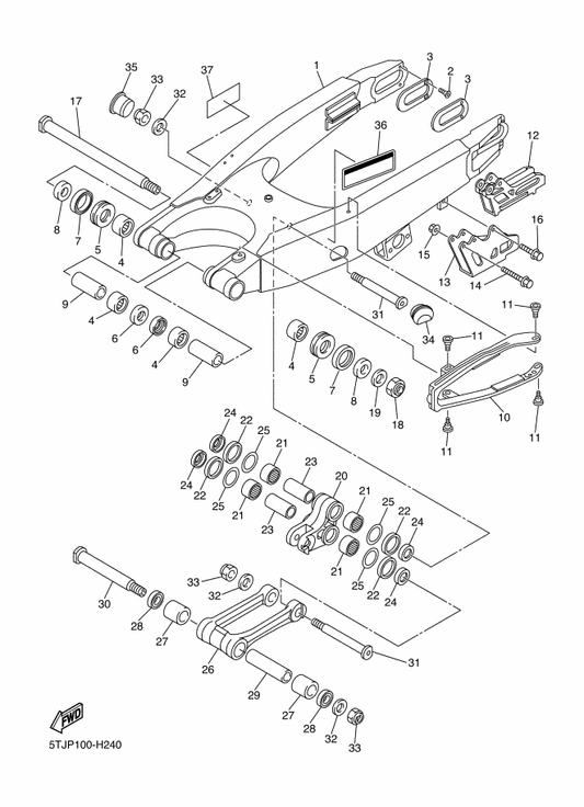 Yamaha 90105-06105 Bolt, Flange — shown on the Rear Arm parts diagram