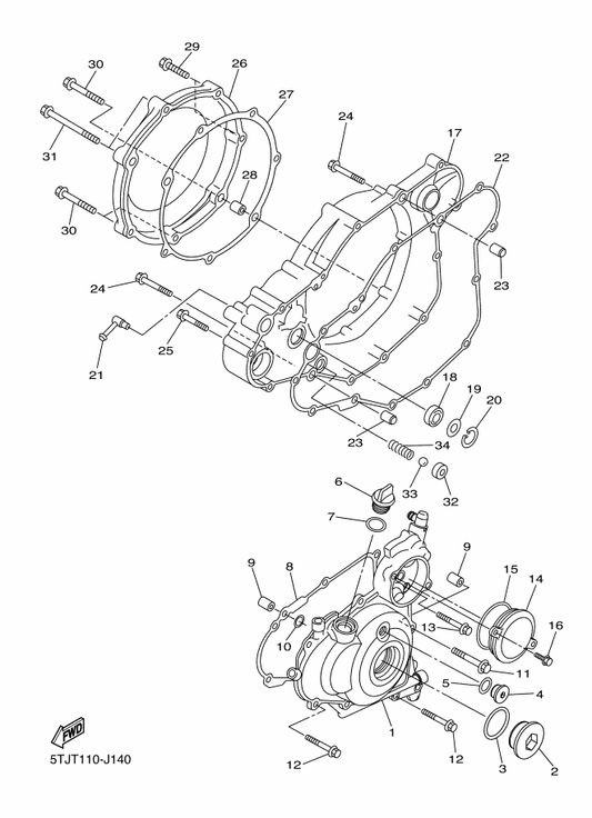 Yamaha 5TJ-1549B-30 Cover Assy 2 — shown on the Crankcase Cover 1 parts diagram