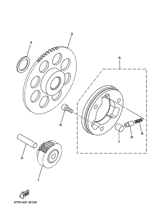 Yamaha 5TP-E5524-00 Wheel, Starter — shown on the Starter Clutch parts diagram