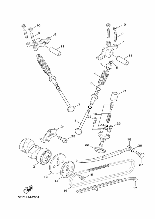 Yamaha 5ML-E2241-00 Guide, Stopper 2 — shown on the Valve parts diagram