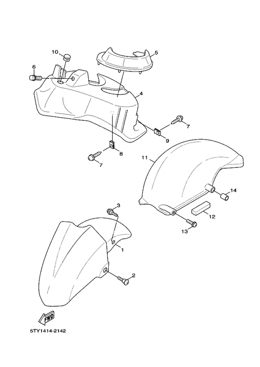 Yamaha 5CA-F1639-00 . Damper 2 — shown on the Front Fender parts diagram
