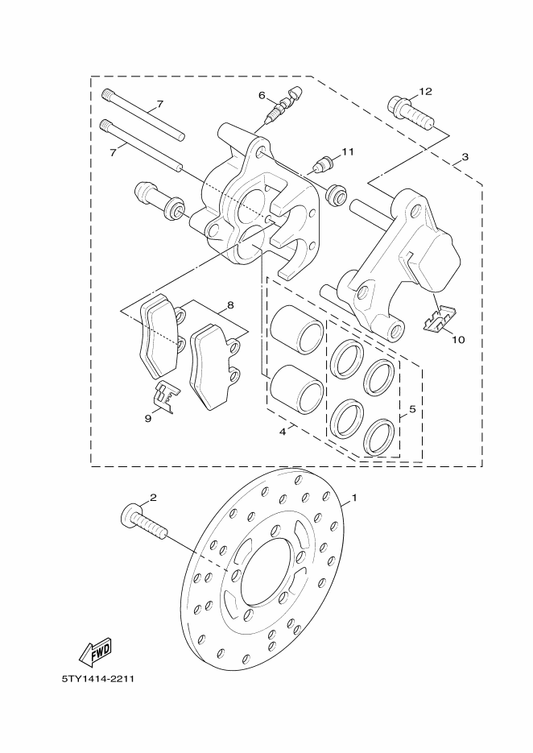 Yamaha 5ML-F582U-00 Disk, Brake (Right) — shown on the Front Brake Caliper parts diagram
