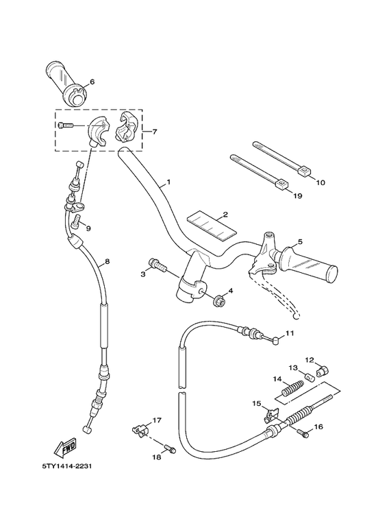 Yamaha 5ML-F6240-00 Grip Assy — shown on the Steering Handle & Cable parts diagram