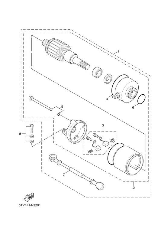 Yamaha 5S9-H1828-00 . . Bolt 2 — shown on the Starting Motor parts diagram