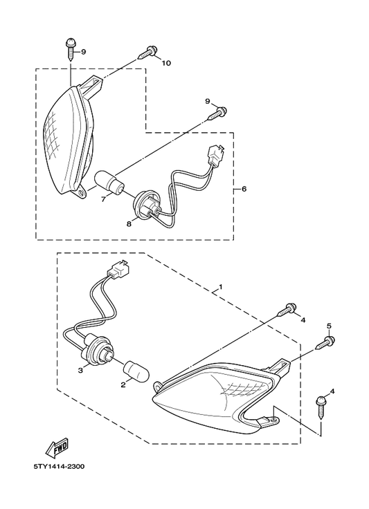 Yamaha 5ML-H3320-00 Front Flasher Light Assy 2 — shown on the Flasher Light parts diagram