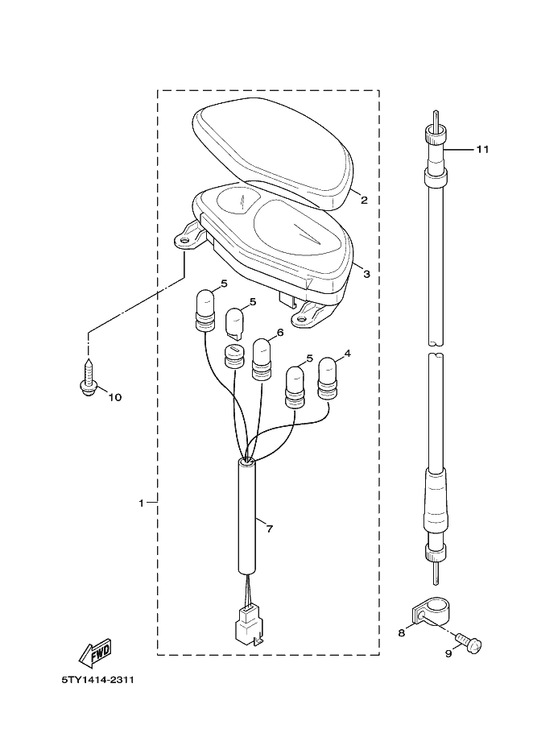 Yamaha 5ML-H3550-00 Speedometer Cable Assy — shown on the Meter parts diagram