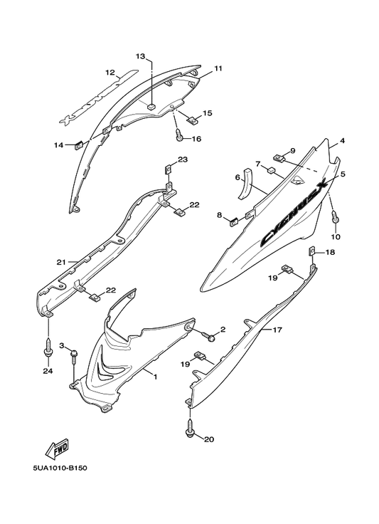 Yamaha 5ML-F173B-00 Emblem 3D — shown on the Side Cover parts diagram