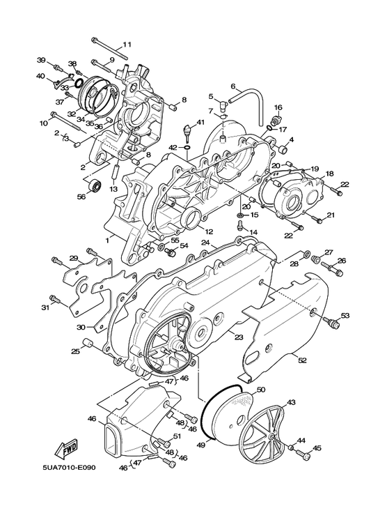 Yamaha 99480-05010 Pin — shown on the Crankcase parts diagram