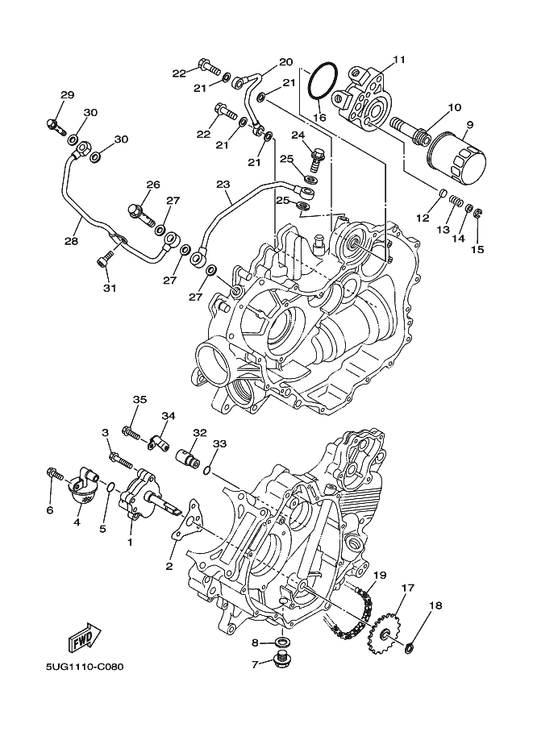 Yamaha 5KM-12858-00 Bolt, Union — shown on the Oil Pump parts diagram
