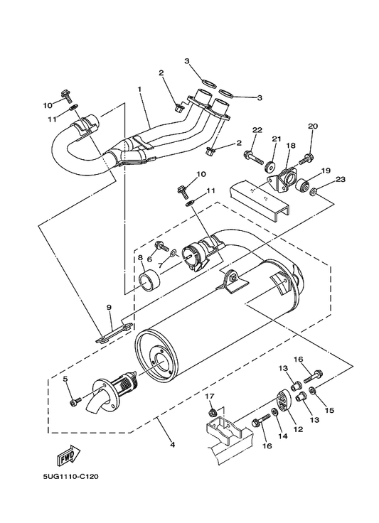 Yamaha 5UG-F1440-00 Muff Stay Sub-Kumi — shown on the Exhaust parts diagram