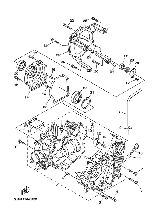 Yamaha 5UG-15362-00 Plug, Oil Level — shown on the Crankcase parts diagram