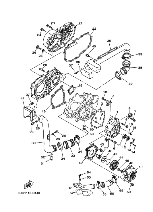 Yamaha 90430-14043 Gasket — shown on the Crankcase Cover 1 parts diagram