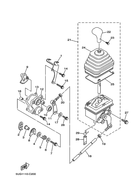 Yamaha 5UG-18174-00 . Knob, Shift Lever — shown on the Shift Shaft parts diagram