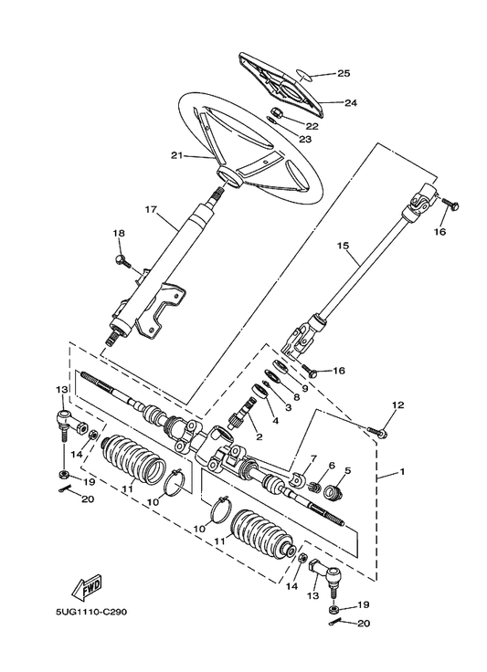 Yamaha 5UG-F387F-00 . Pad, Pressure — shown on the Steering parts diagram