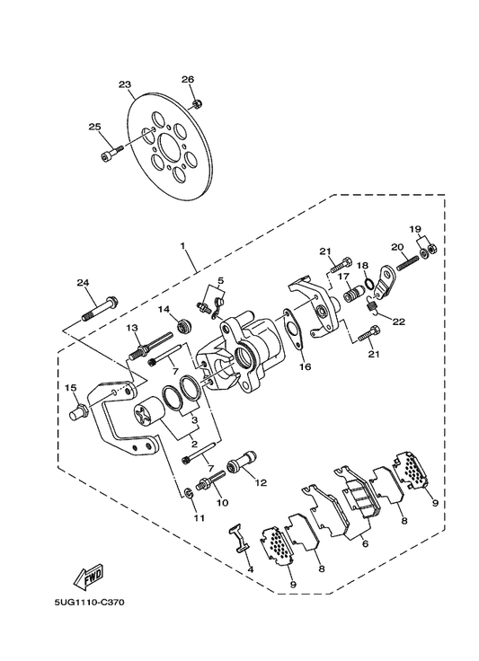Yamaha 5UG-25978-00 . Shaft — shown on the Rear Brake Caliper parts diagram