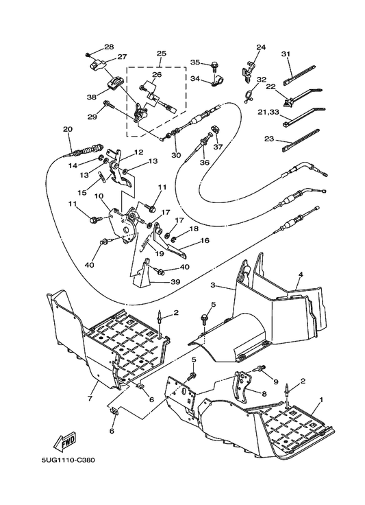 Yamaha 5UG-26311-00 Cable, Throttle 1 — shown on the Stand & Footrest parts diagram