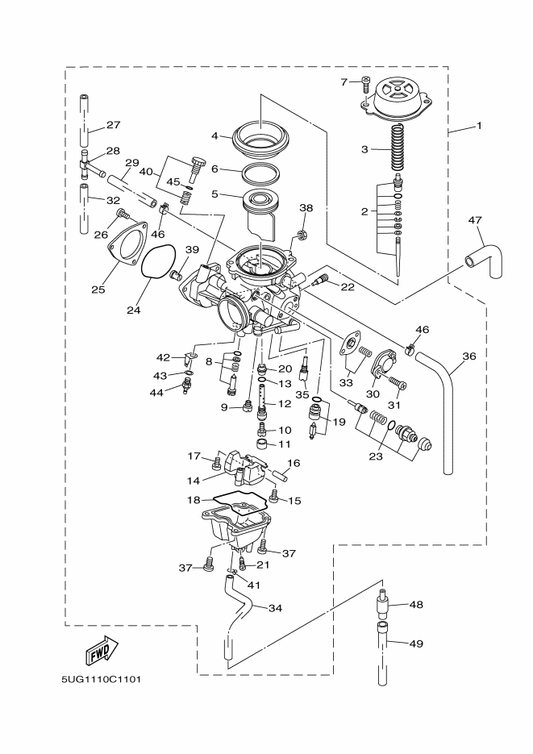 Yamaha 5UG-14197-00 . Pipe — shown on the Carburetor parts diagram